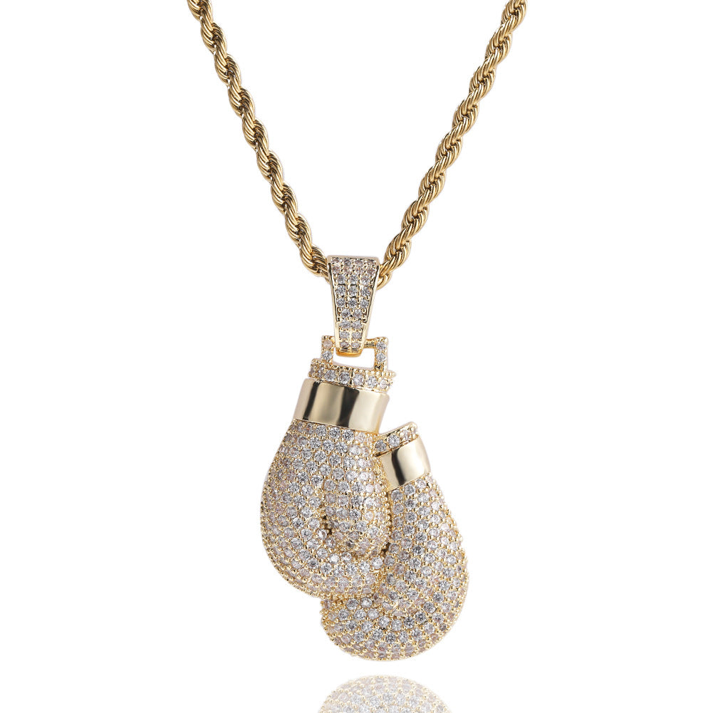 European and American cross-border hot-selling personalized boxing gloves pendant copper inlaid zircon creative hip-hop street trendy brand necklace