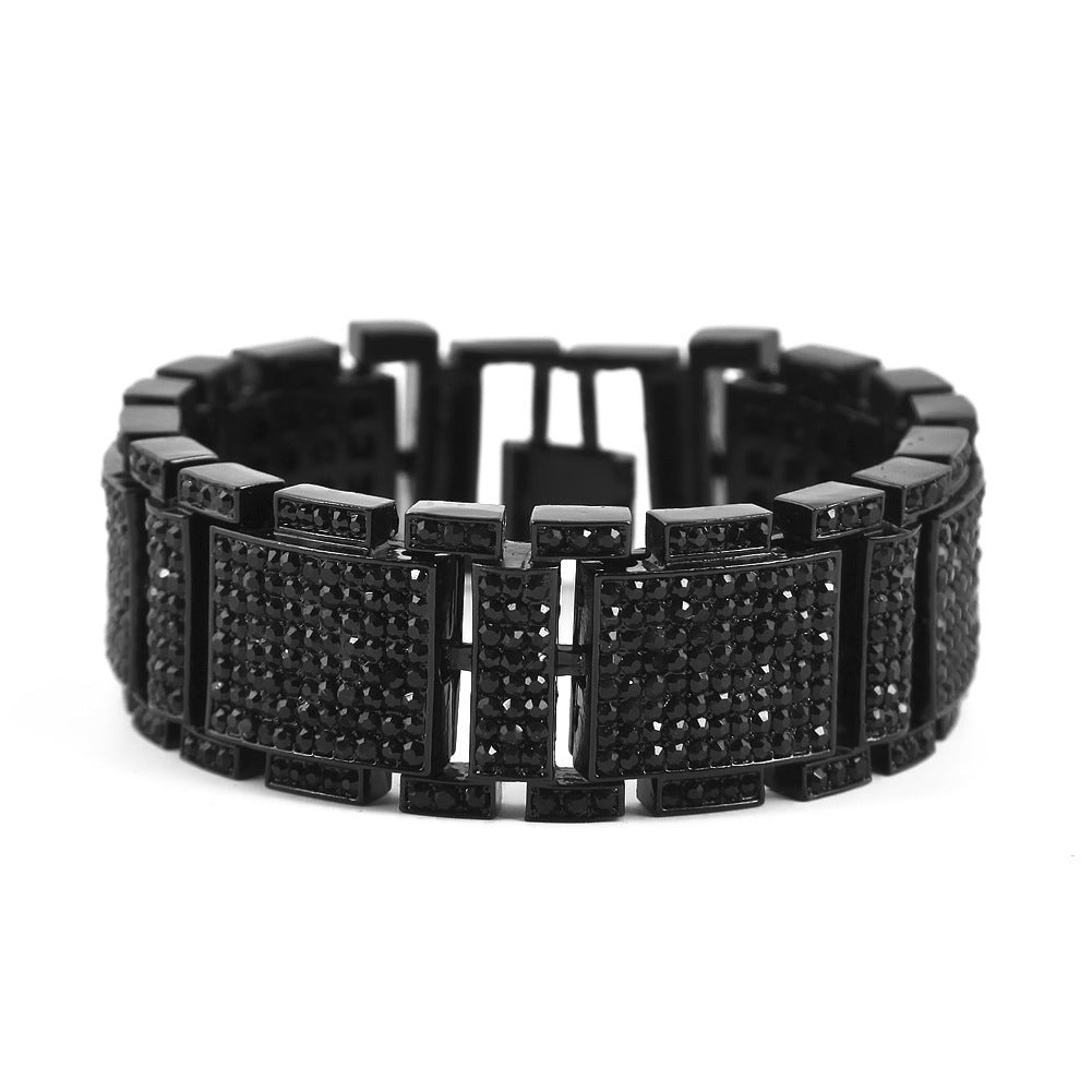 European and American cross-border hip-hop cool diamond-encrusted bracelet personalized trendy man exaggerated domineering alloy full diamond hand jewelry wholesale