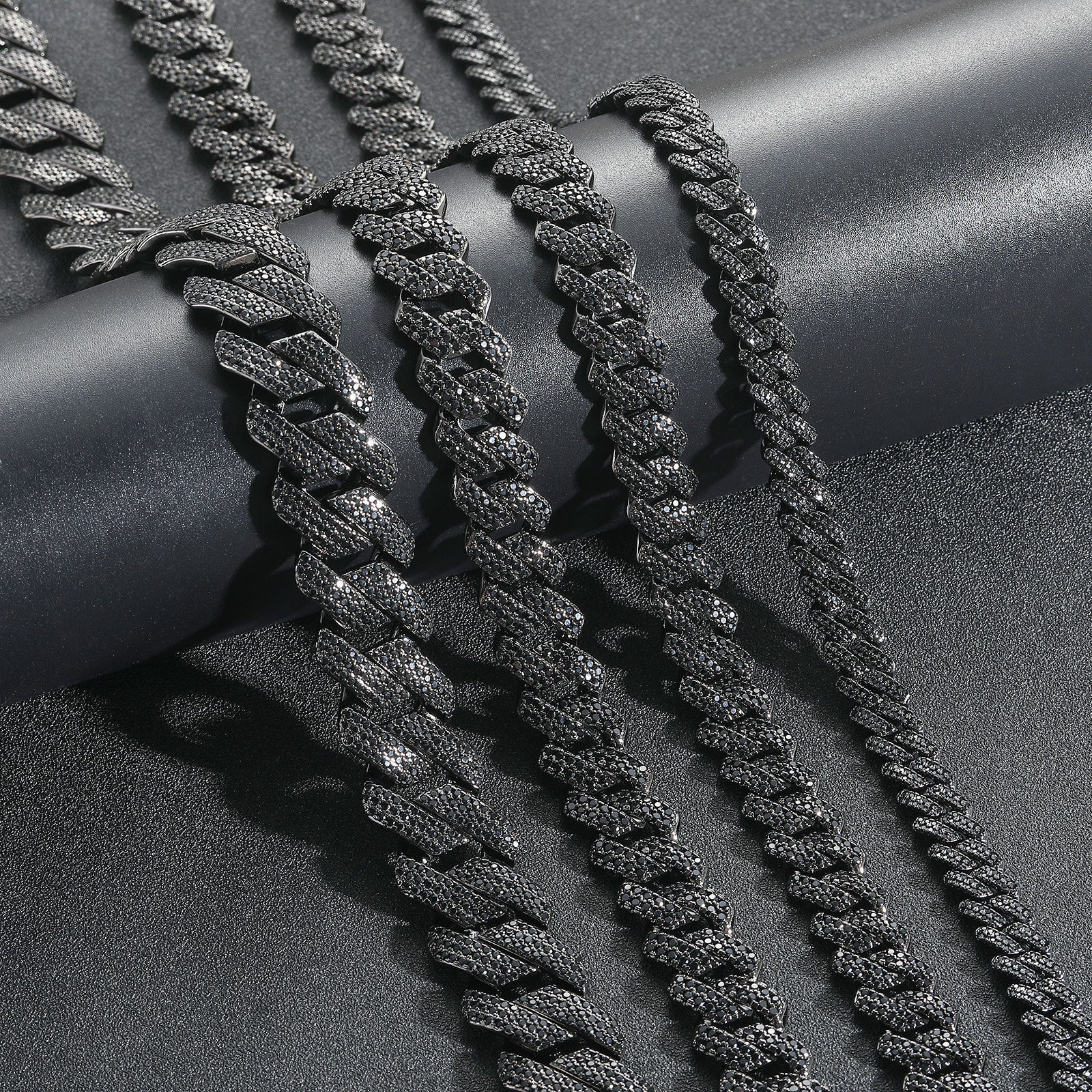 European and American hip hop black zircon 10-13-15 -20mm rhombus Cuban chain necklace trendy brand personality hip hop necklace