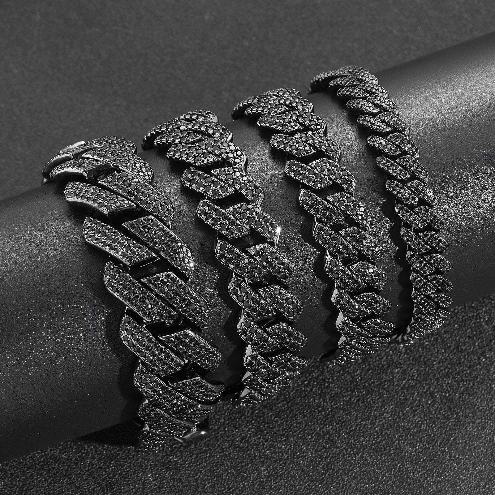 European and American hip hop black zircon 10-13-15 -20mm rhombus Cuban chain necklace trendy brand personality hip hop necklace