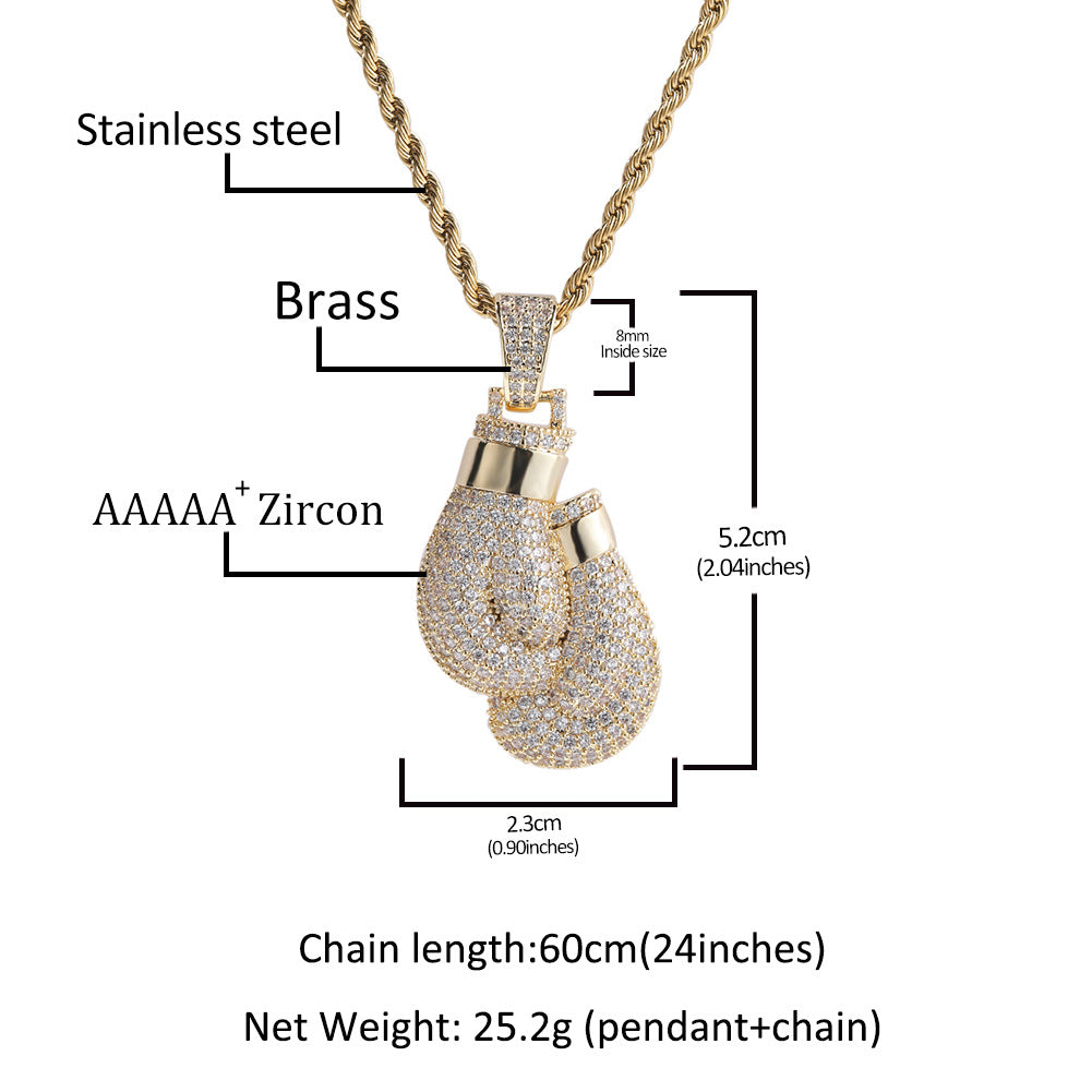 European and American cross-border hot-selling personalized boxing gloves pendant copper inlaid zircon creative hip-hop street trendy brand necklace