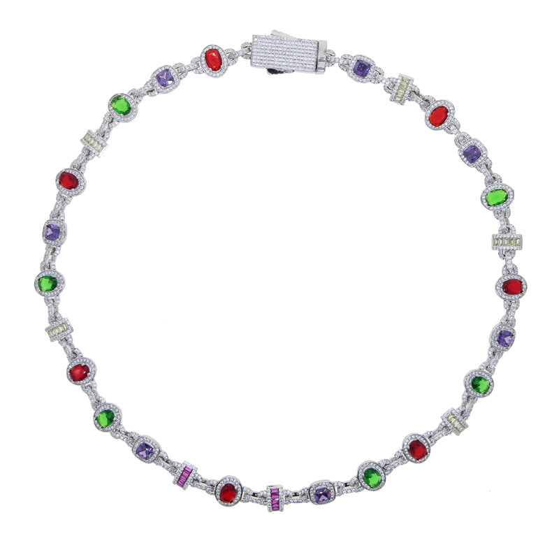 New hip hop 10mm oval square colored zircon necklace hiphop fashion trendy men inlaid zircon Cuban chain