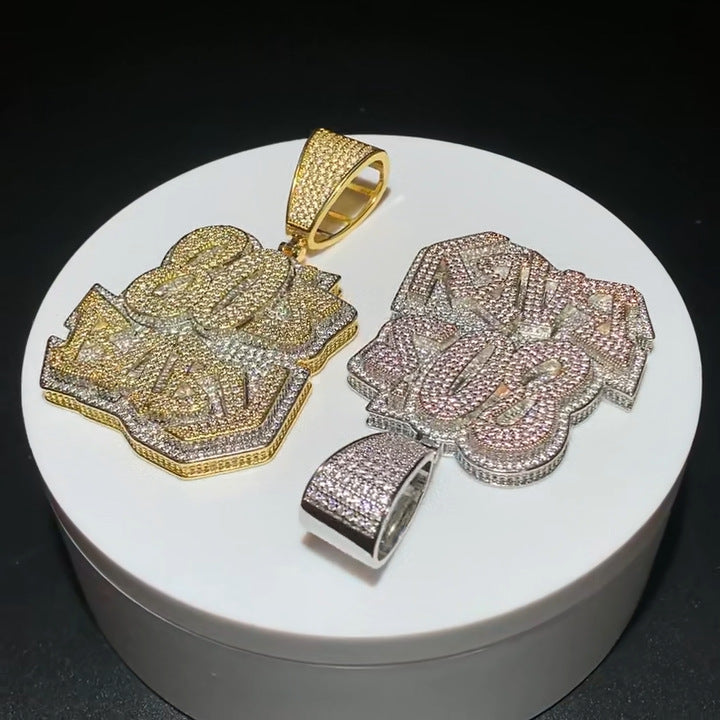 Hip hop men's letter pendant necklace full diamond English letter pendant hip hop trend item jewelry spot wholesale tide