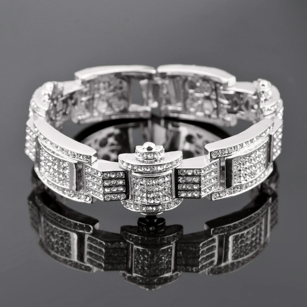 European and American cross-border hip-hop cool diamond-encrusted bracelet personalized trendy man exaggerated domineering alloy full diamond hand jewelry wholesale