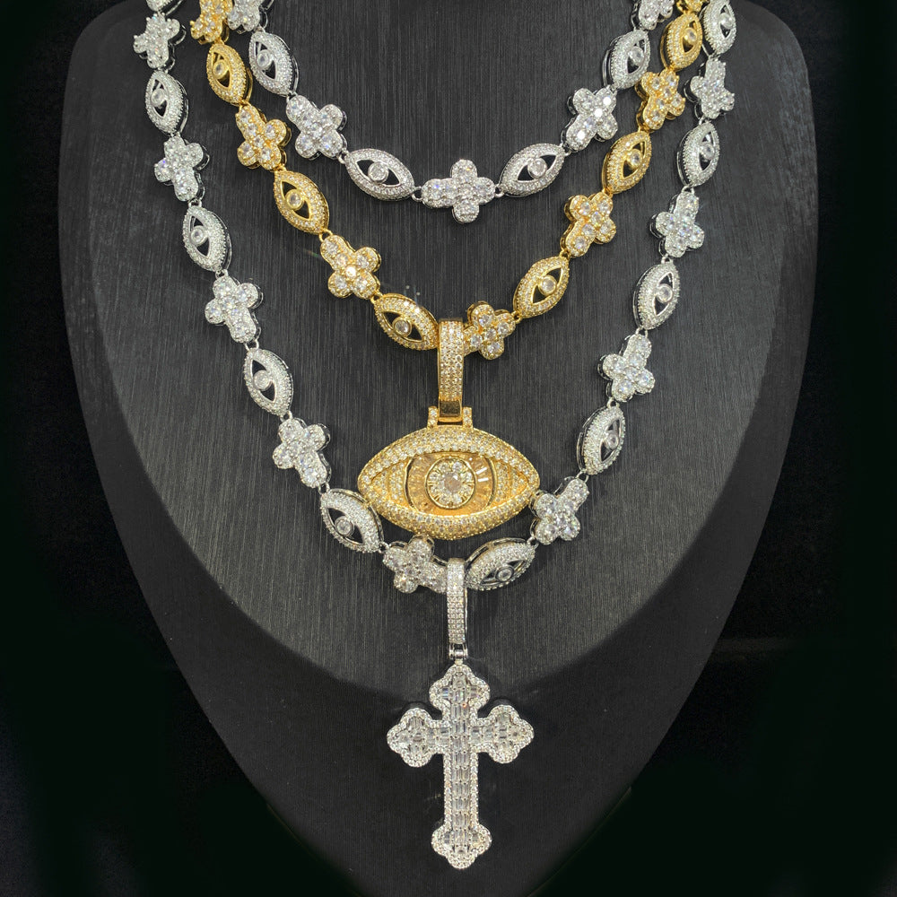 AliExpress's new eye cross necklace, high-end sense with zircon diamond pendant, men's hip-hop necklace.