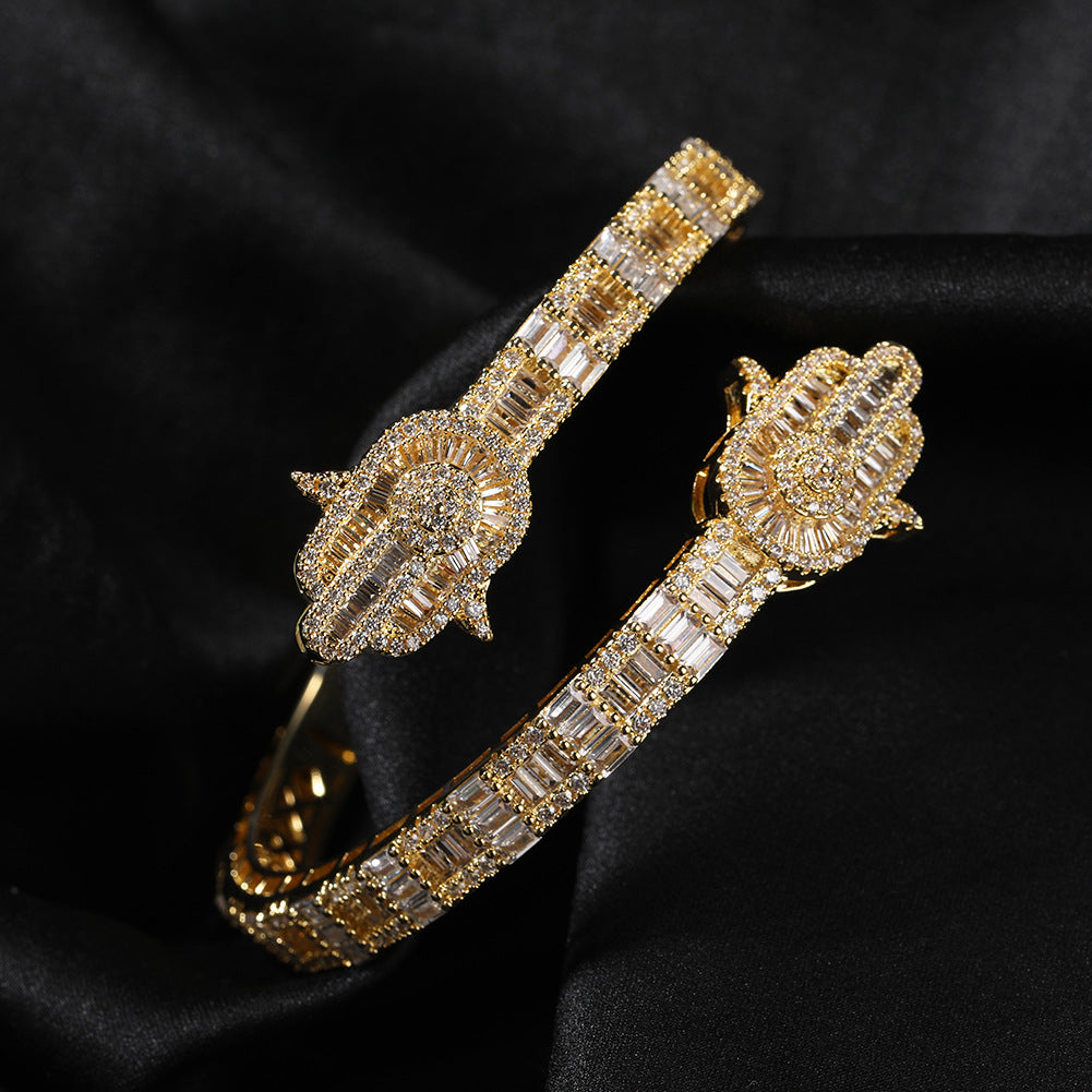 European and American cross-border fashion Fatima hand bracelet men's personality zircon palm bracelet hip-hop new jewelry