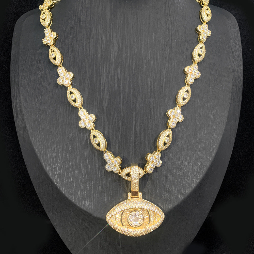 AliExpress's new eye cross necklace, high-end sense with zircon diamond pendant, men's hip-hop necklace.