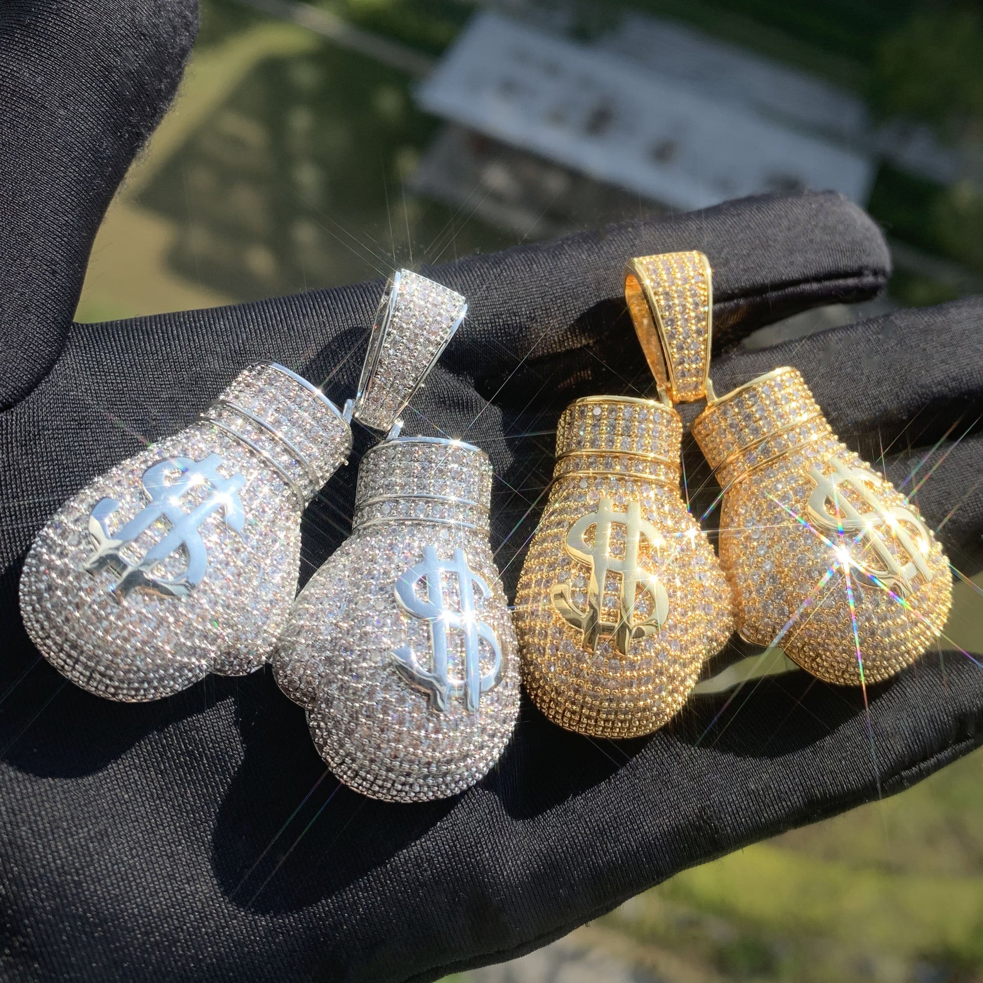 European and American INS full zircon dollar boxing gloves pendant necklace personalized creative hip hop trendy brand jewelry