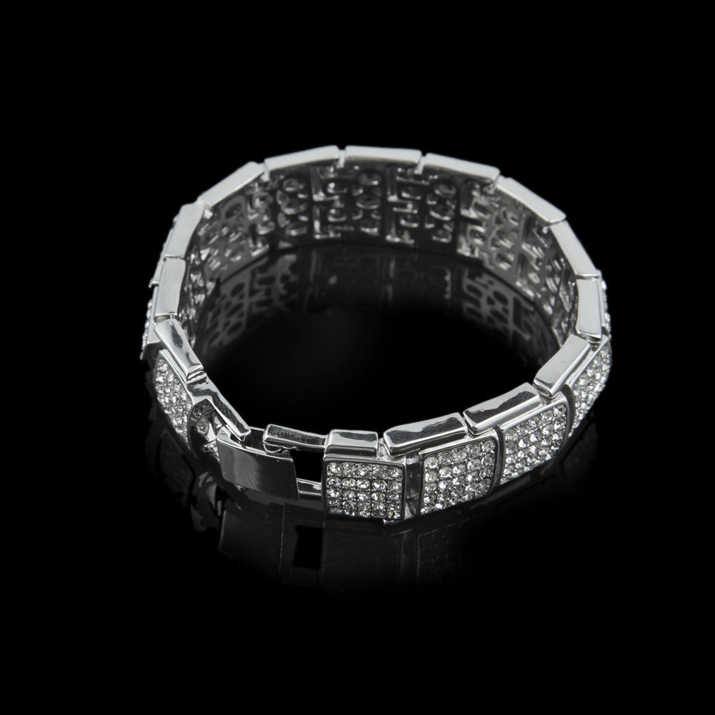 European and American cross-border hip-hop cool diamond-encrusted bracelet personalized trendy man exaggerated domineering alloy full diamond hand jewelry wholesale