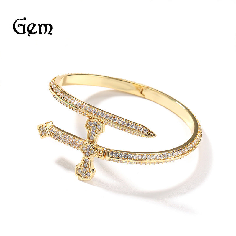 Hip-hop Gumeng European and American new product Sword of Justice bracelet copper inlaid zircon full diamond trend versatile jewelry wholesale