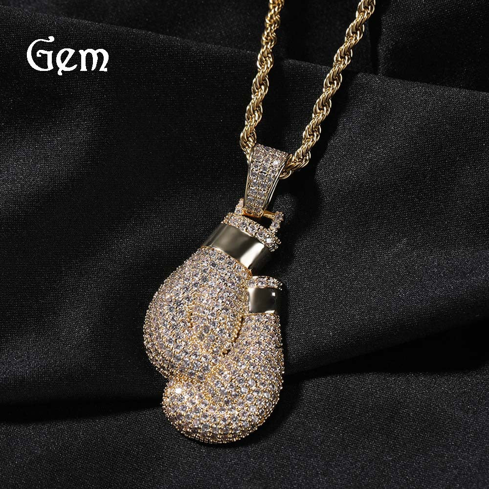 European and American cross-border hot-selling personalized boxing gloves pendant copper inlaid zircon creative hip-hop street trendy brand necklace