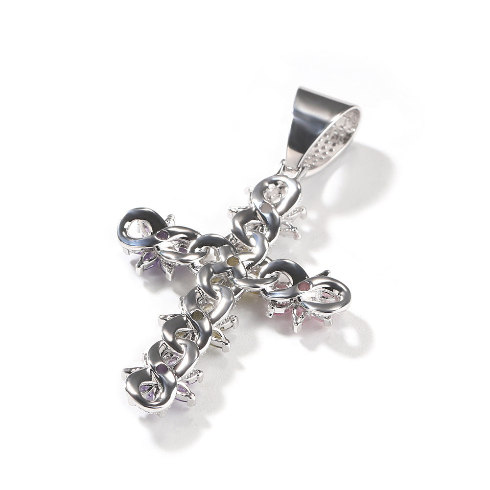 European and American ins style new color ice flower cross pendant fashion creative zircon pendant hip hop sweater chain