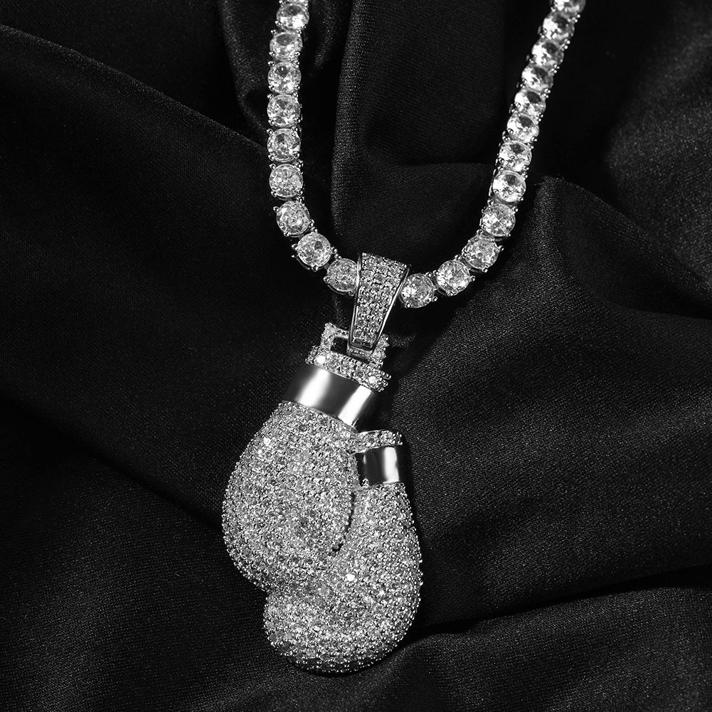 European and American cross-border hot-selling personalized boxing gloves pendant copper inlaid zircon creative hip-hop street trendy brand necklace