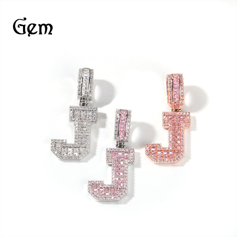 European and American cross-border new products full of diamonds, small square zirconium letter pendant, hip-hop trend fashion, men's and women's jewelry wholesale