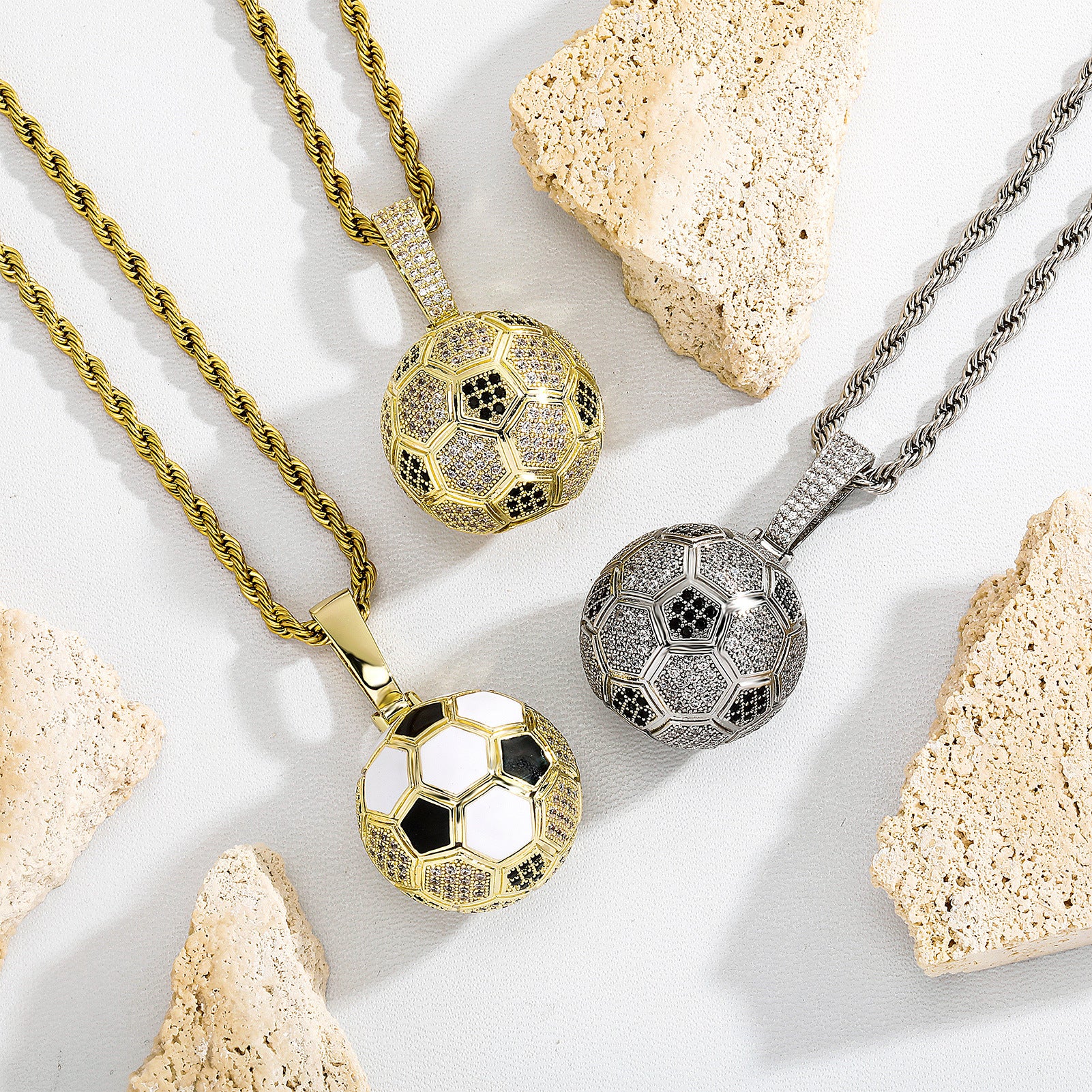 World Cup football pendant hip-hop sports wind slightly inlaid zircon necklace fans flag color DIY manufacturers wholesale