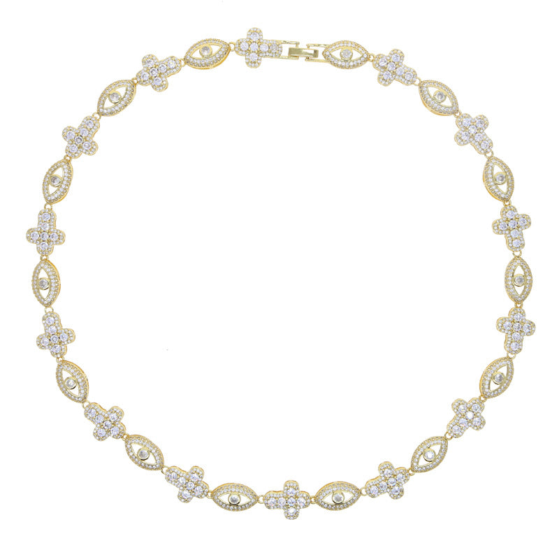 AliExpress's new eye cross necklace, high-end sense with zircon diamond pendant, men's hip-hop necklace.