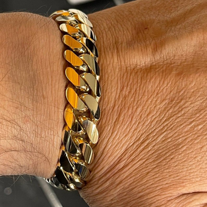 12mm Cuban chain and bracelet set, 18K Gold