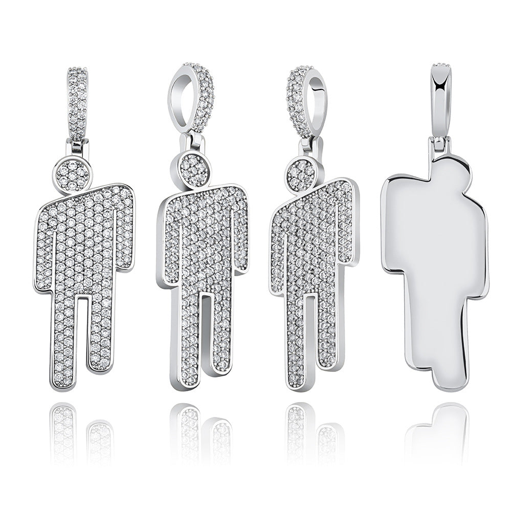 The European and American popular Billie Eilish has the same crooked head pendant full of zircon hipster men's and women's hip-hop necklace jewelry.