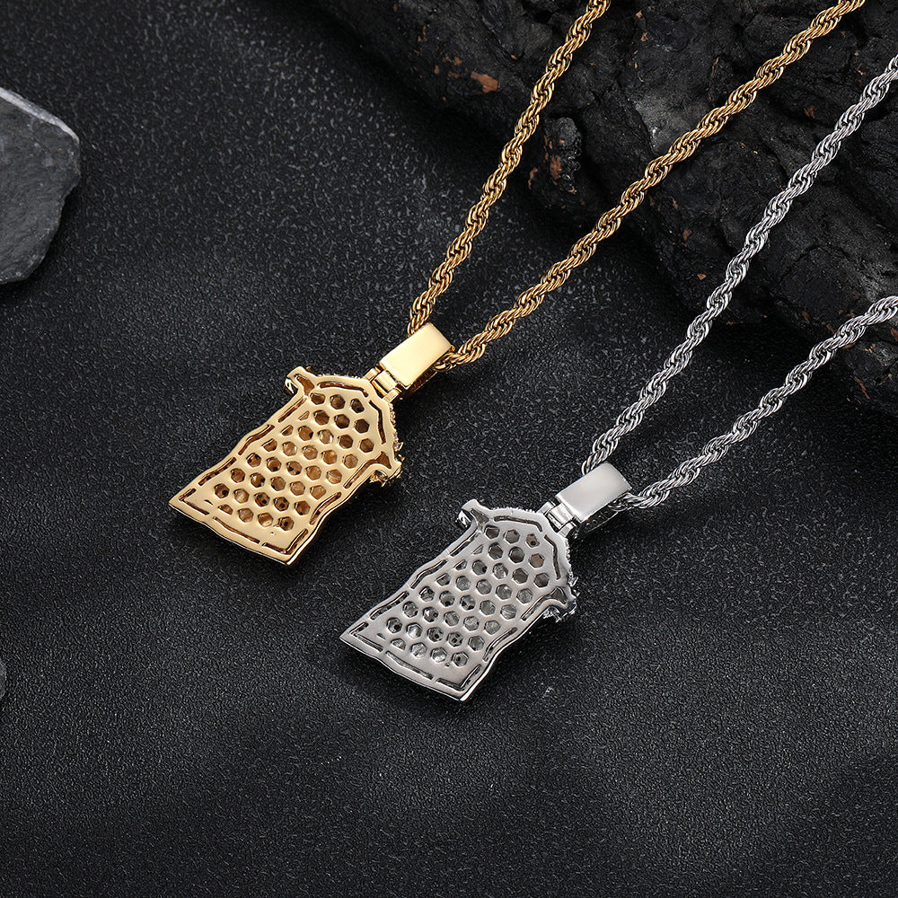 Personalized rose design European and American hip-hop people's avatar men's pendant street trend zircon pendant necklace