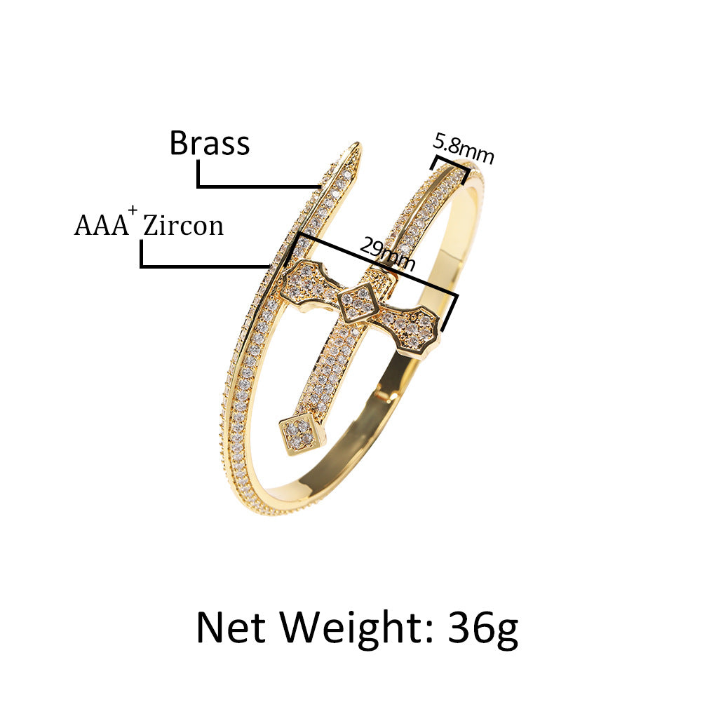Hip-hop Gumeng European and American new product Sword of Justice bracelet copper inlaid zircon full diamond trend versatile jewelry wholesale