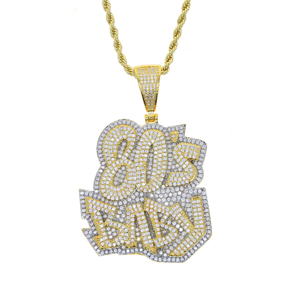 Hip hop men's letter pendant necklace full diamond English letter pendant hip hop trend item jewelry spot wholesale tide