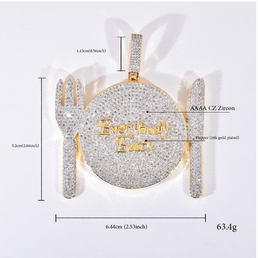 Hip-hop new dinner plate tableware pendant copper inlaid zircon full diamond pendant simple personality necklace trendy jewelry accessories