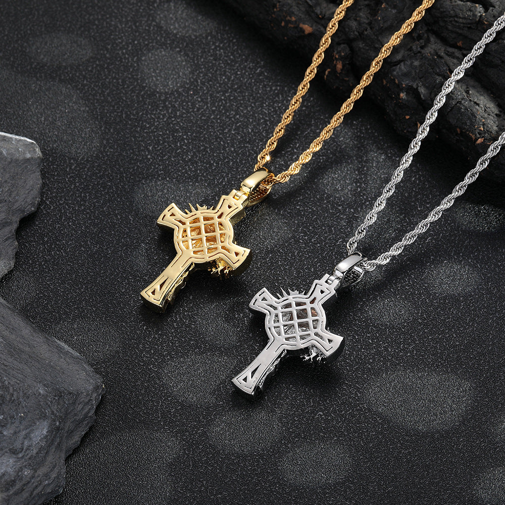 Crown of Thorns Micro-set Zircon Pendant Men's Cross Trend Fashion Pendant Necklace