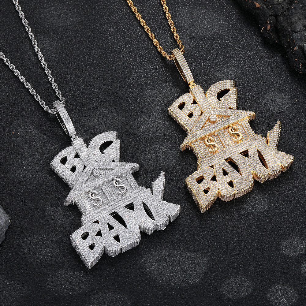 European and American hip hop full of diamonds micro-inlaid big bank pendant necklace BIG BANK men's and women's trend rap dollar accessories