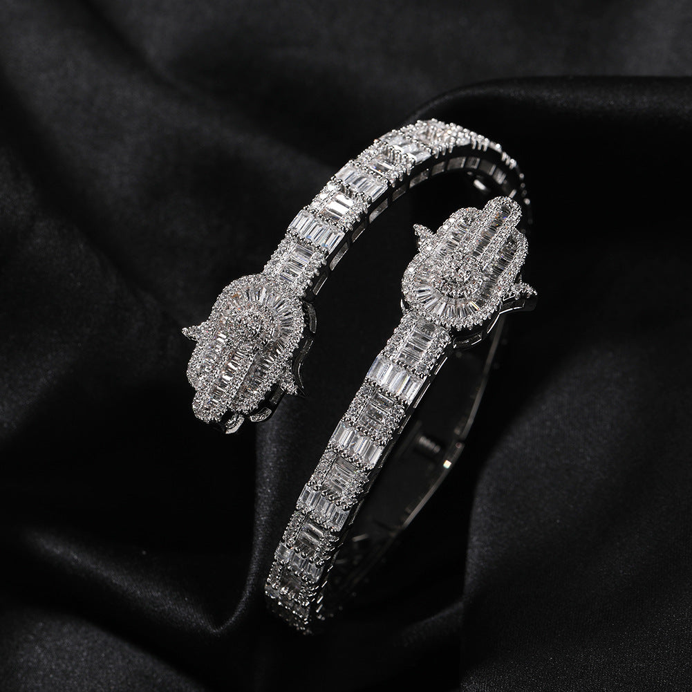 European and American cross-border fashion Fatima hand bracelet men's personality zircon palm bracelet hip-hop new jewelry