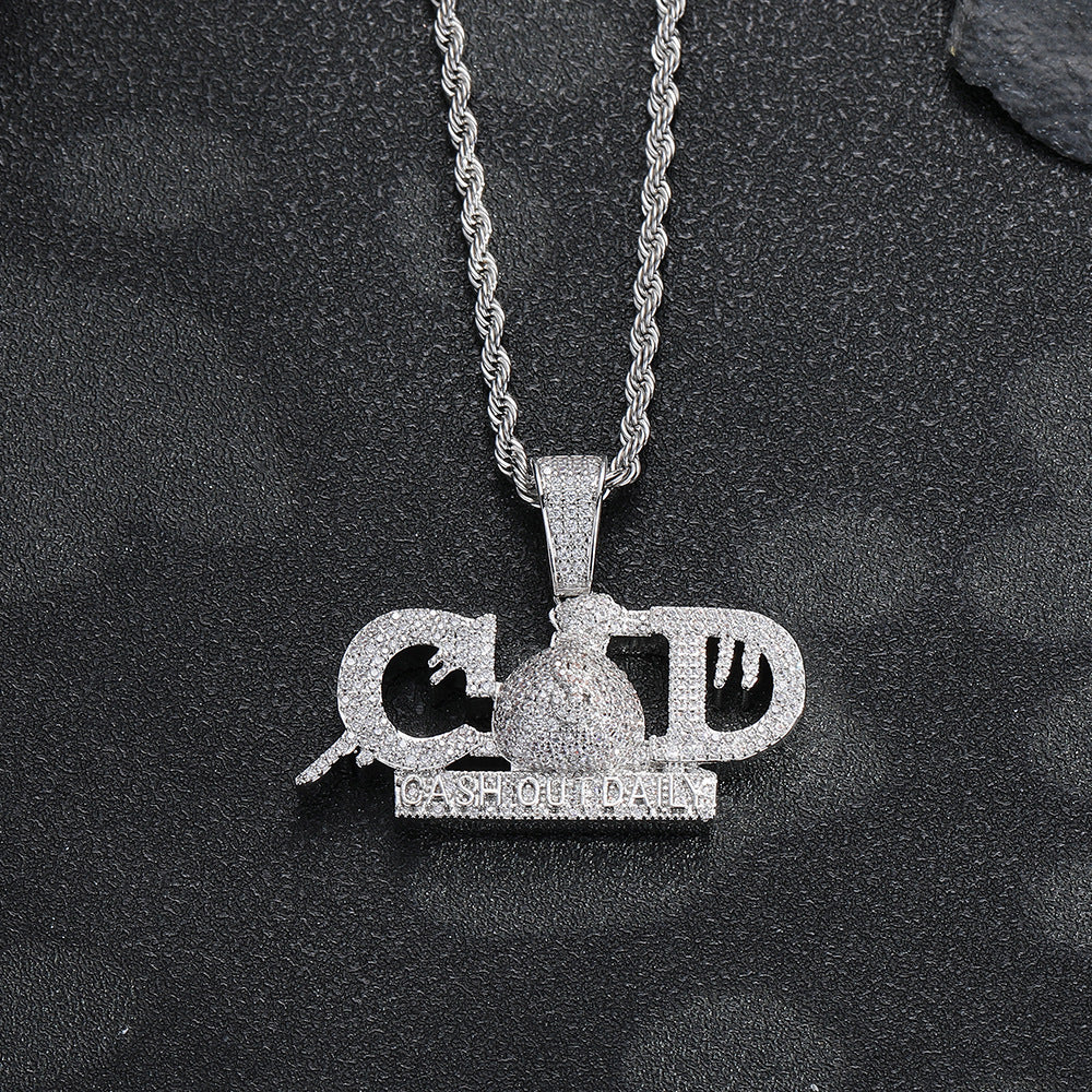 Cross-border European and American hip-hop C $D English letter pendant necklace men's copper inlaid zircon hip-hop trend jewelry