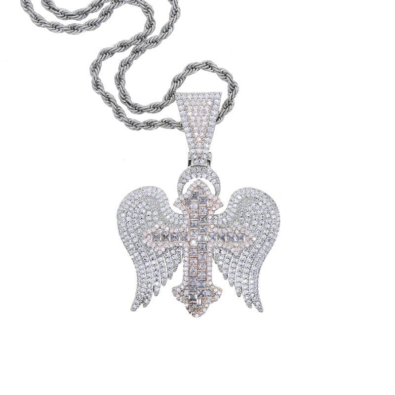 Foreign trade hip-hop new men's pendant hipster rap personality cross necklace versatile necklace set spot