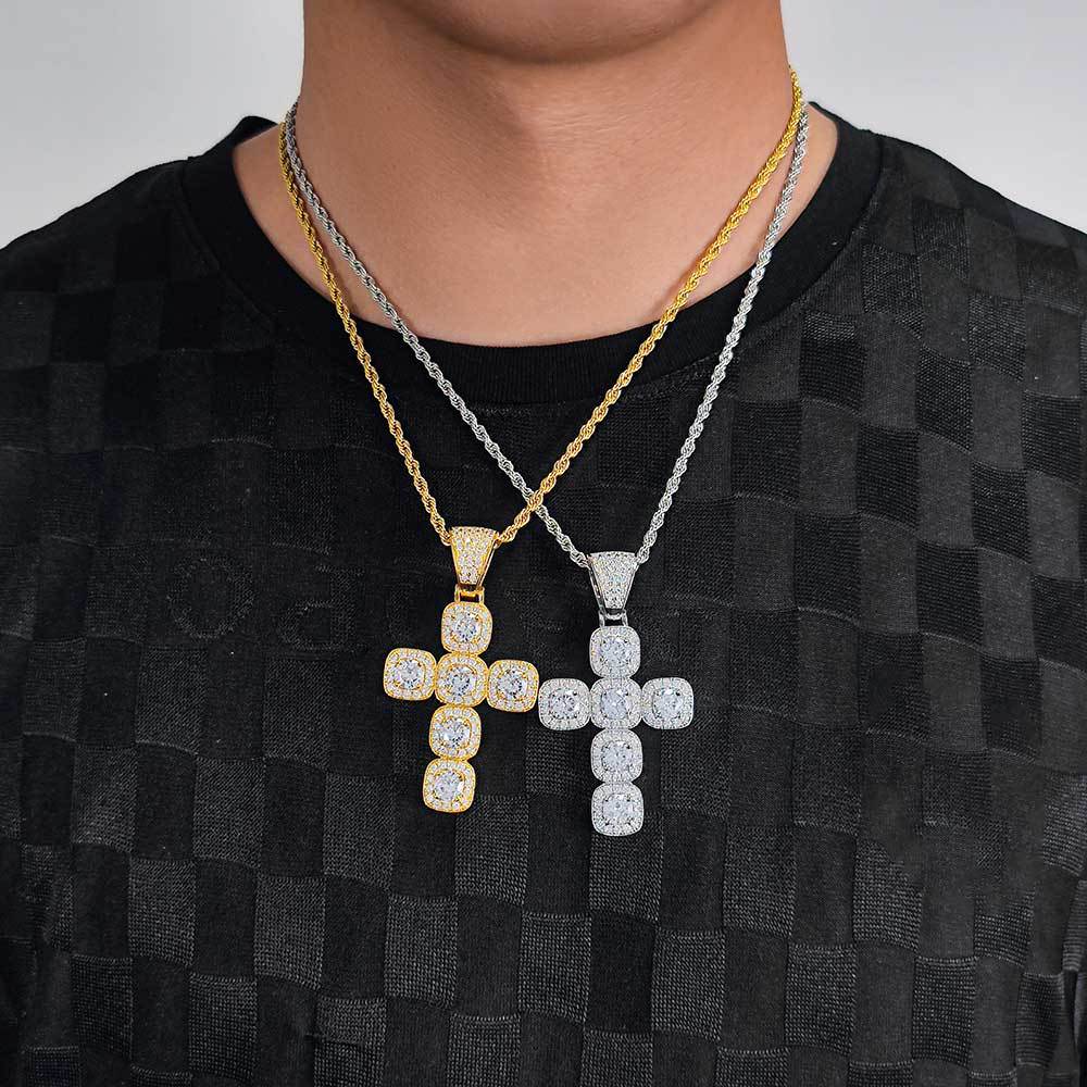European and American cross-border hip-hop rock sugar cross pendant zircon necklace trendy brand personalized retro men's pendant wholesale