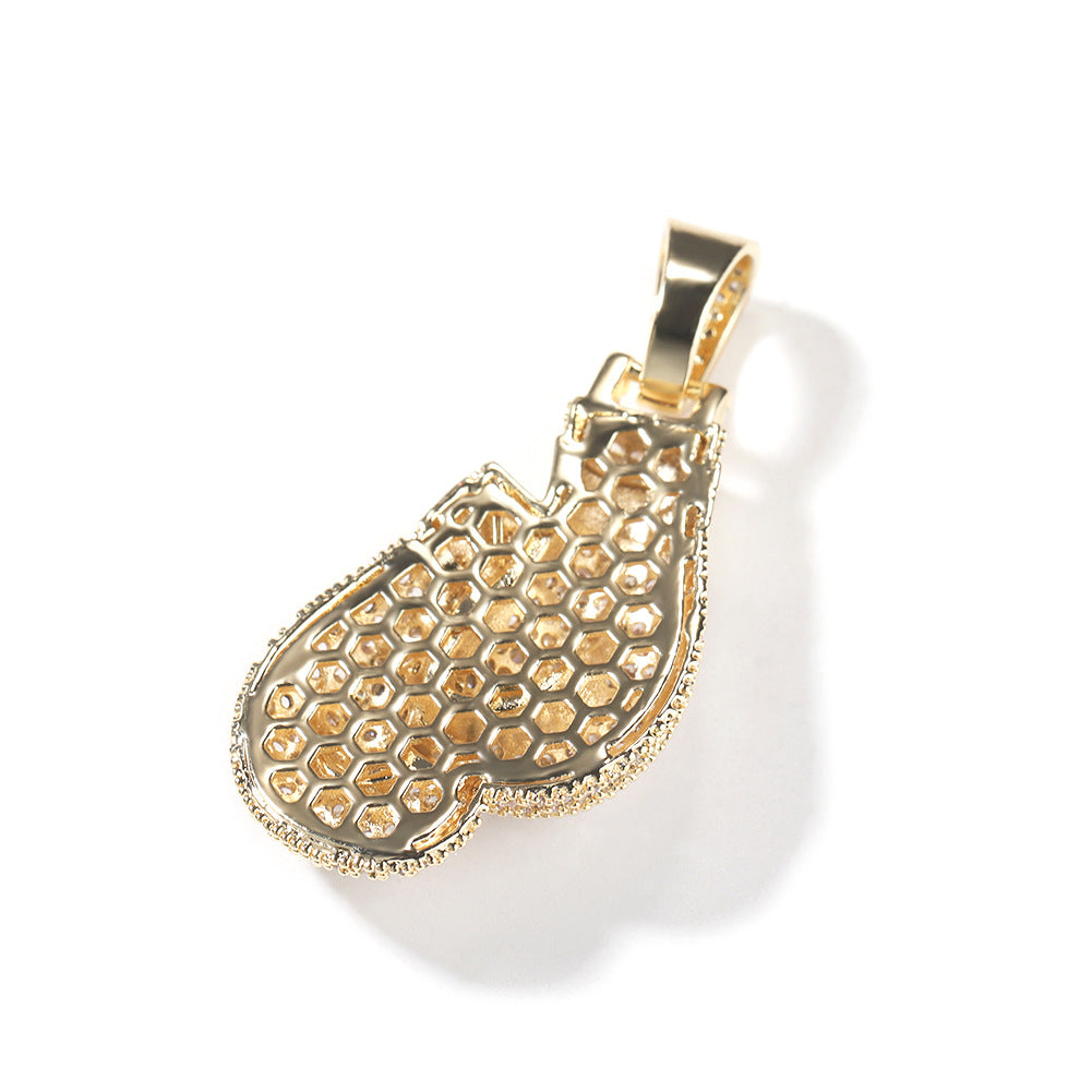 European and American cross-border hot-selling personalized boxing gloves pendant copper inlaid zircon creative hip-hop street trendy brand necklace