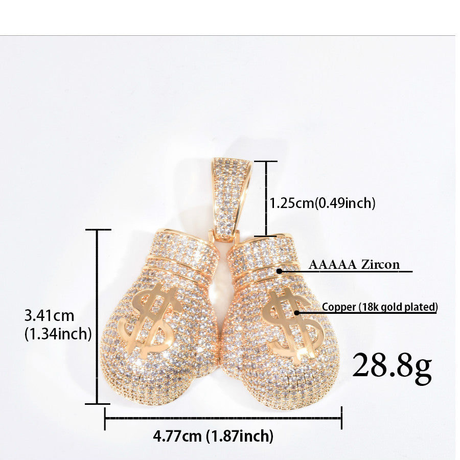 European and American INS full zircon dollar boxing gloves pendant necklace personalized creative hip hop trendy brand jewelry