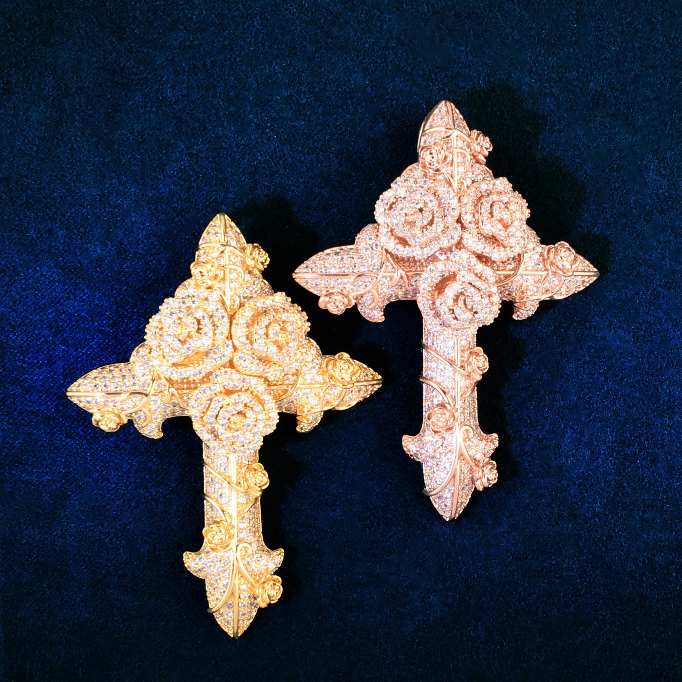 Hip-hop trendy brand ins wind rose cross zircon pendant twist chain necklace versatile couple accessories for men and women