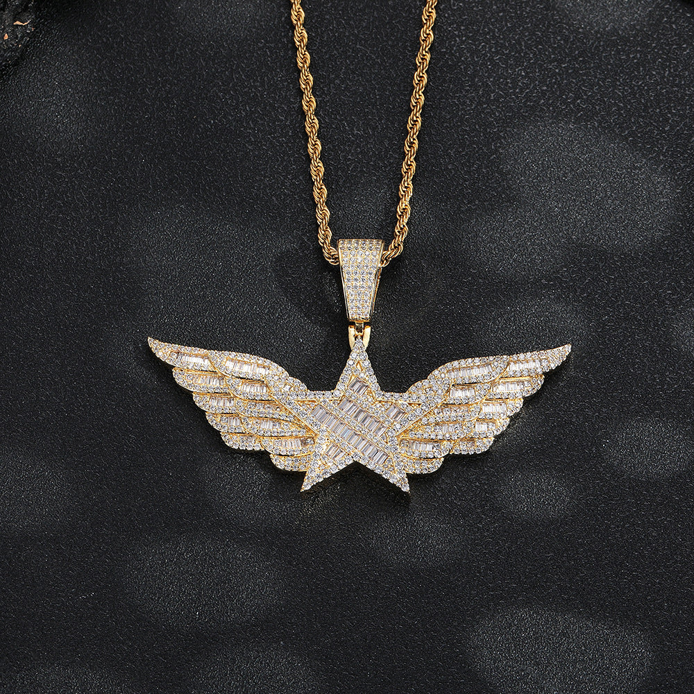 AliExpress hot-selling products, Star Wings men's and women's hip-hop pendants, copper micro-inlaid zircon high-quality pendants, cross-border supply