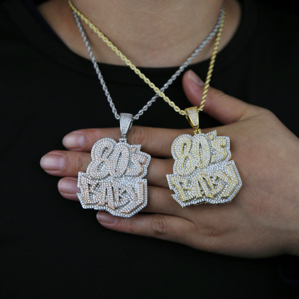 Hip hop men's letter pendant necklace full diamond English letter pendant hip hop trend item jewelry spot wholesale tide