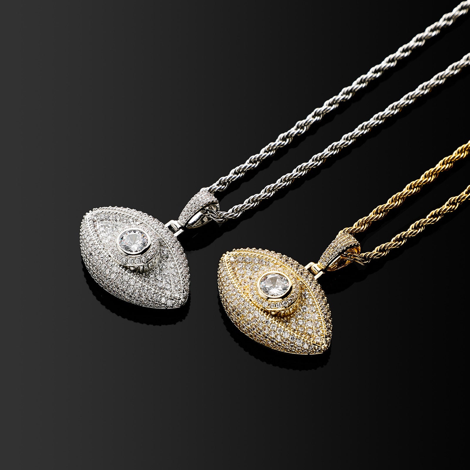 European and American cross-border TEMU Devil's Eye three-dimensional pendant micro-inlaid copper zircon hipster men's twist necklace wholesale