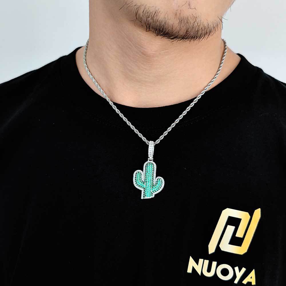 Cross-border European and American hip-hop jewelry solid cactus men's pendant hipster micro-inlaid zircon personalized necklace accessories