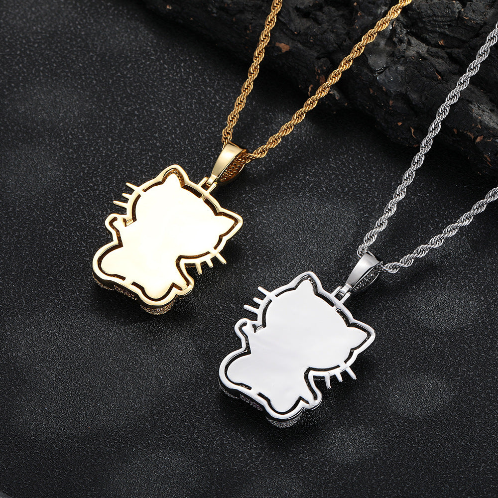 Cartoon style diamond-encrusted cute necklace European and American trendy cool pink bow cat pendant necklace women's jewelry pendant