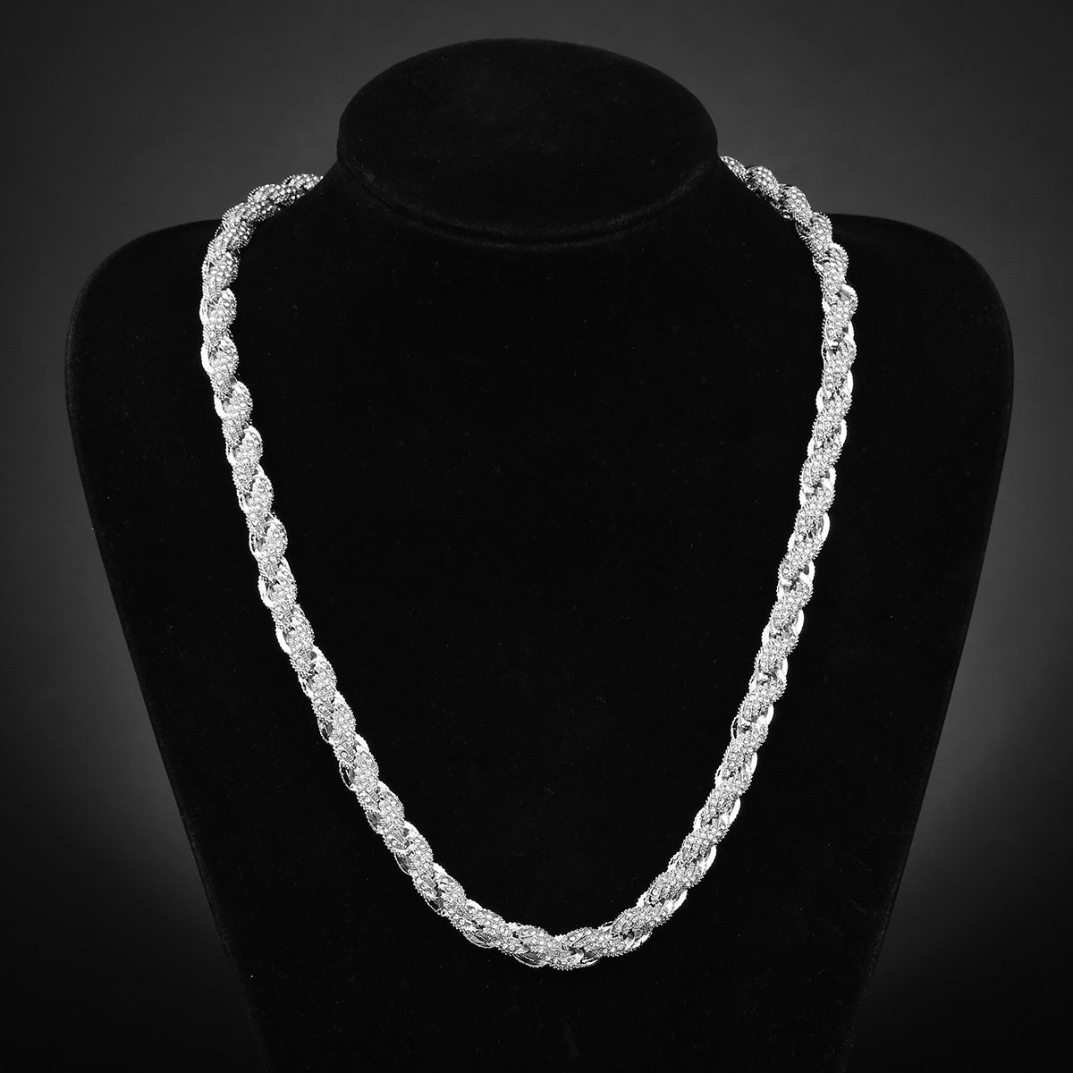 European and American hip-hop men's necklace, alloy diamond-encrusted 10mm gold and silver twist necklace, new fashion bold and exaggerated