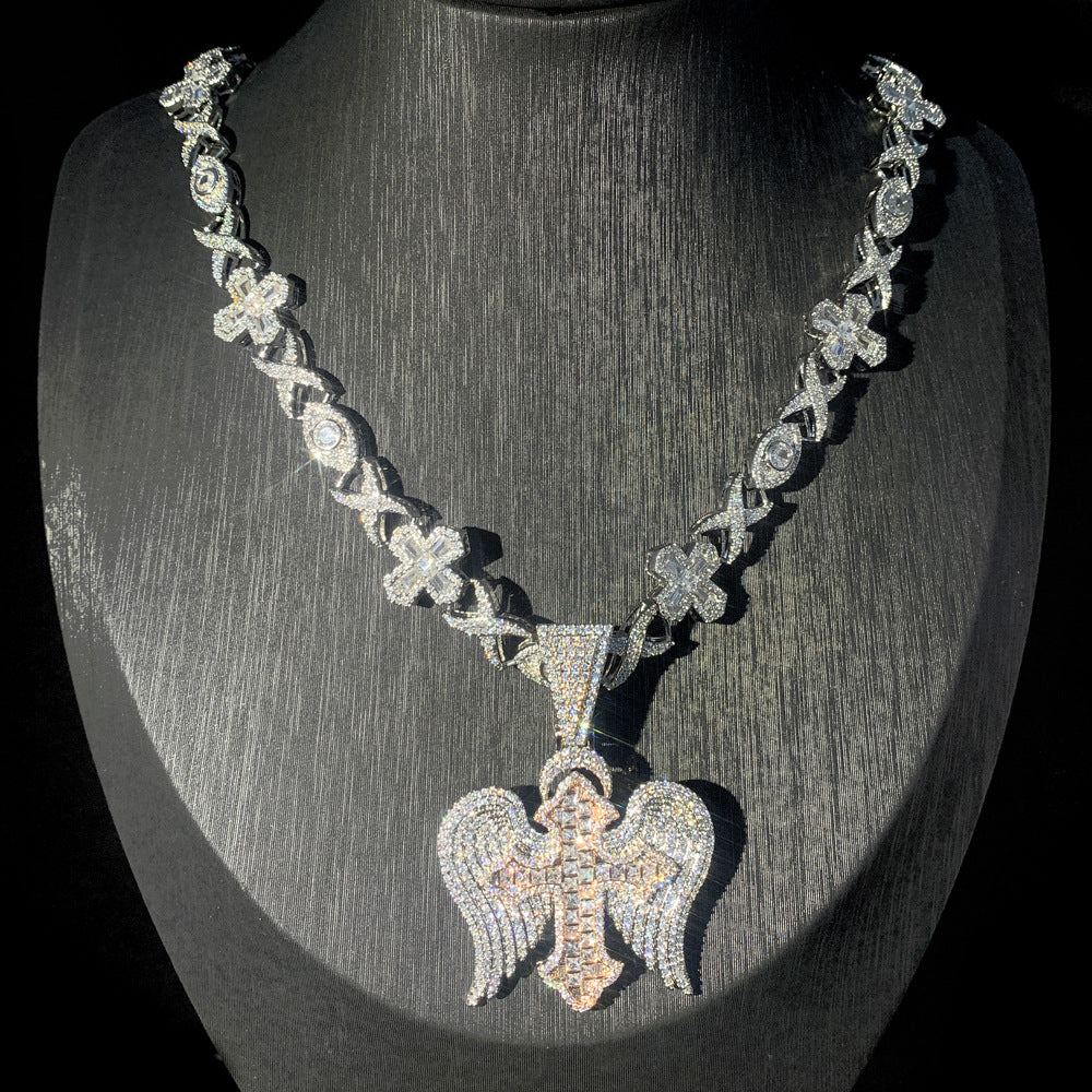 Foreign trade hip-hop new men's pendant hipster rap personality cross necklace versatile necklace set spot