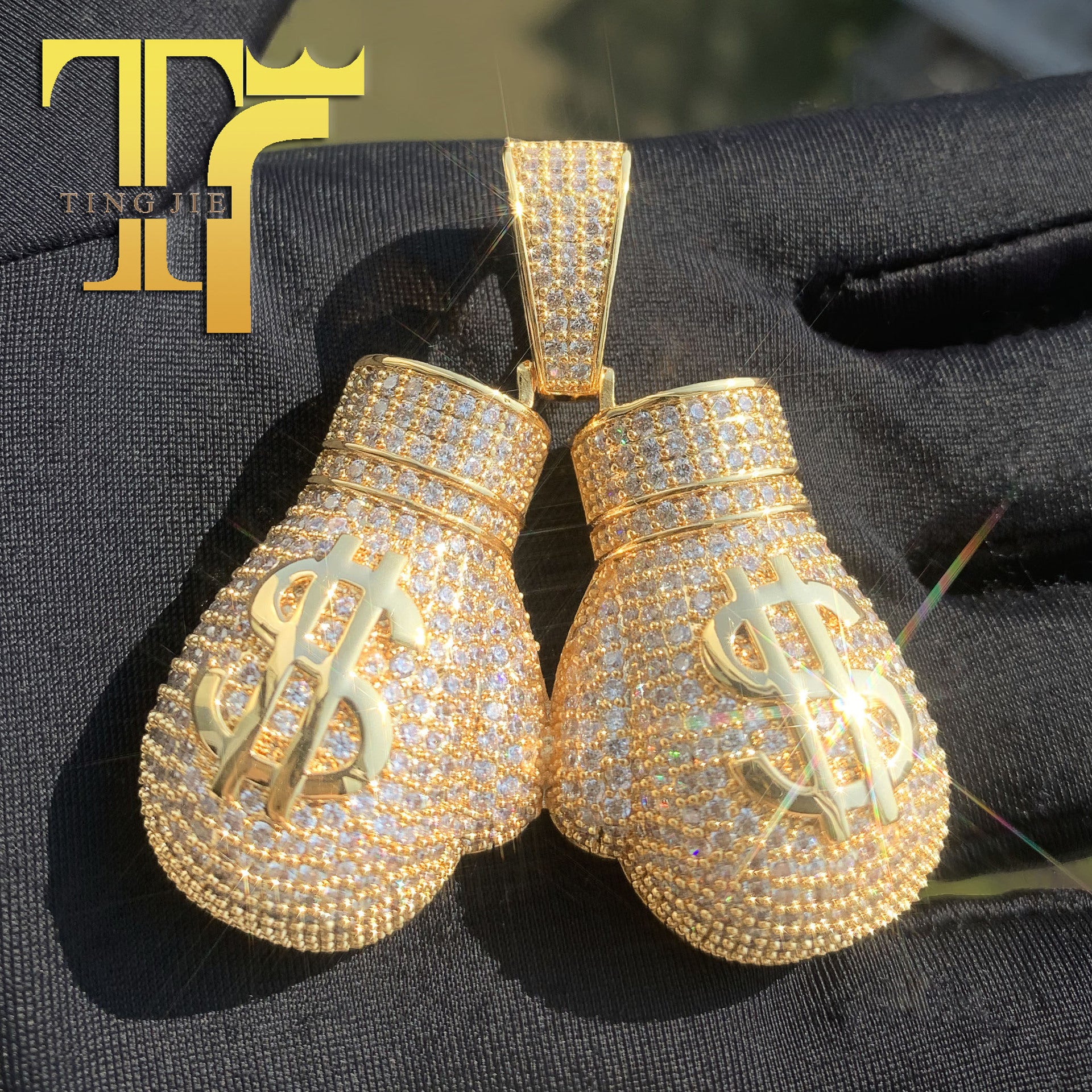 European and American INS full zircon dollar boxing gloves pendant necklace personalized creative hip hop trendy brand jewelry