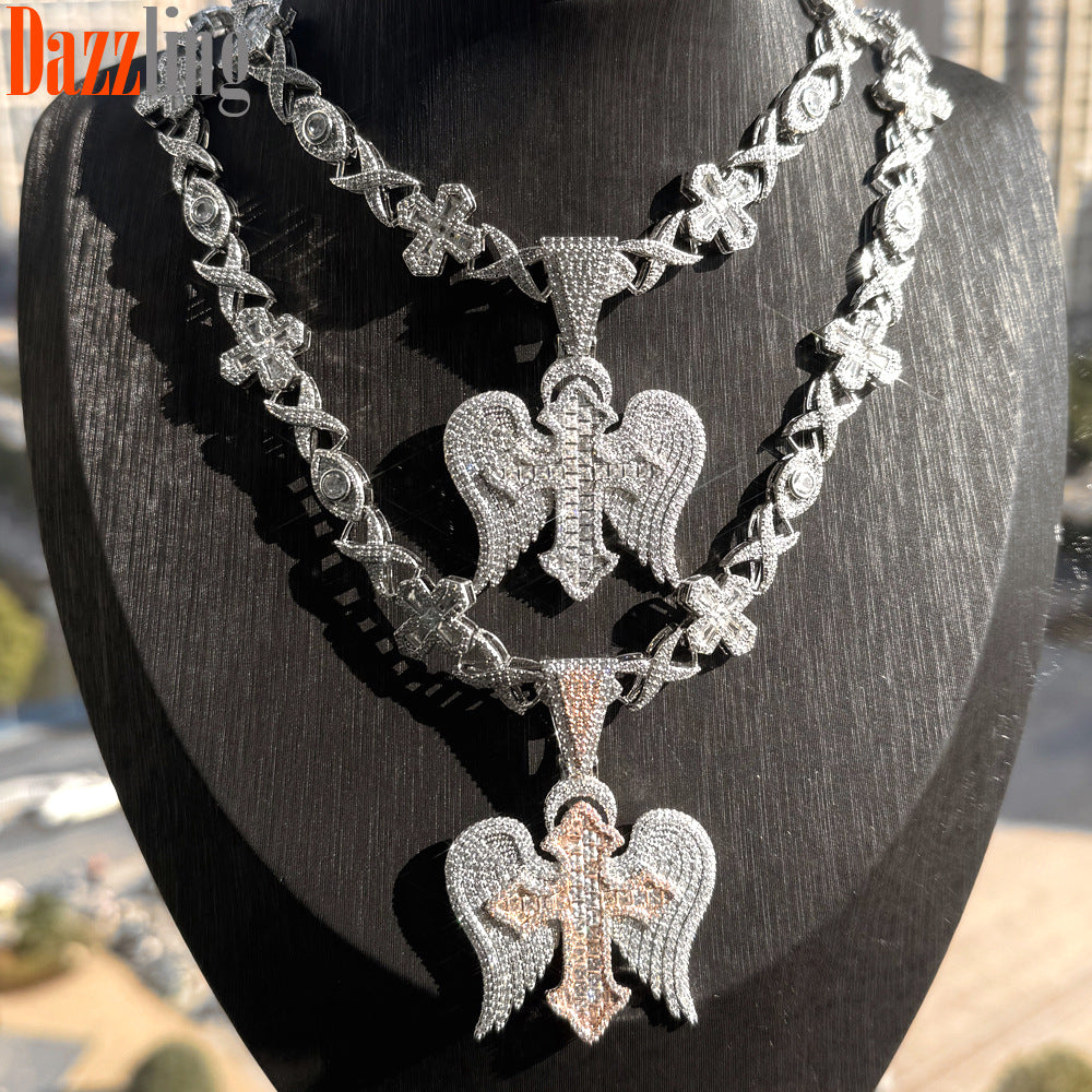 Foreign trade hip-hop new men's pendant hipster rap personality cross necklace versatile necklace set spot