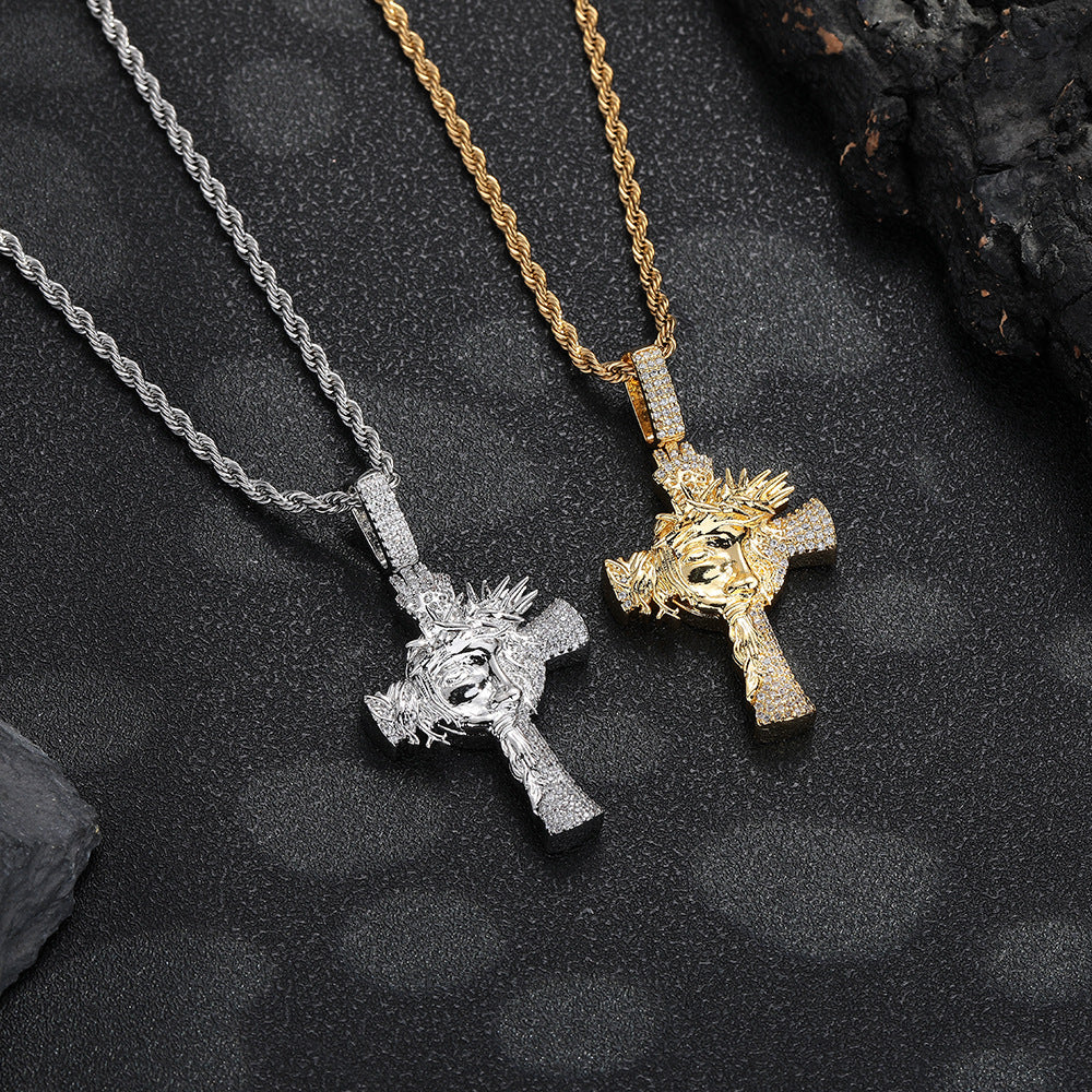 Crown of Thorns Micro-set Zircon Pendant Men's Cross Trend Fashion Pendant Necklace