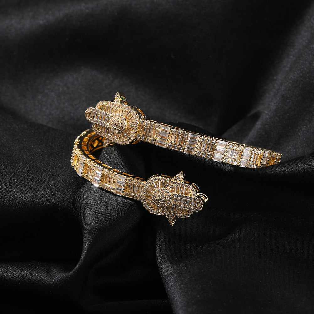 European and American cross-border fashion Fatima hand bracelet men's personality zircon palm bracelet hip-hop new jewelry