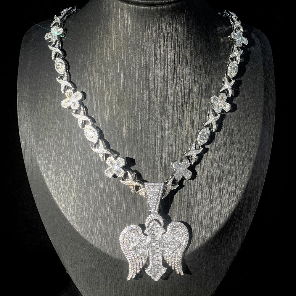 Foreign trade hip-hop new men's pendant hipster rap personality cross necklace versatile necklace set spot