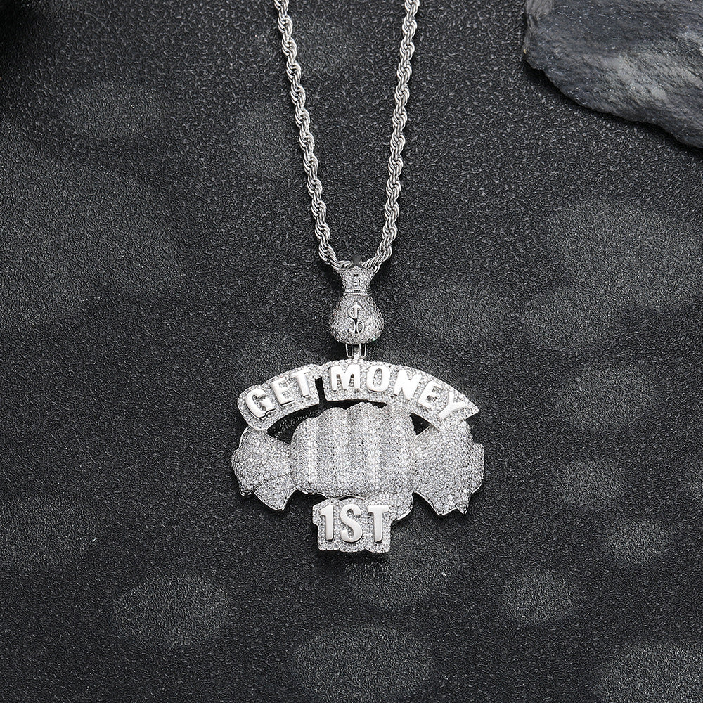 European and American cross-border hip hop Getmoney fist pendant personalized copper micro-zircon fashion trend accessories