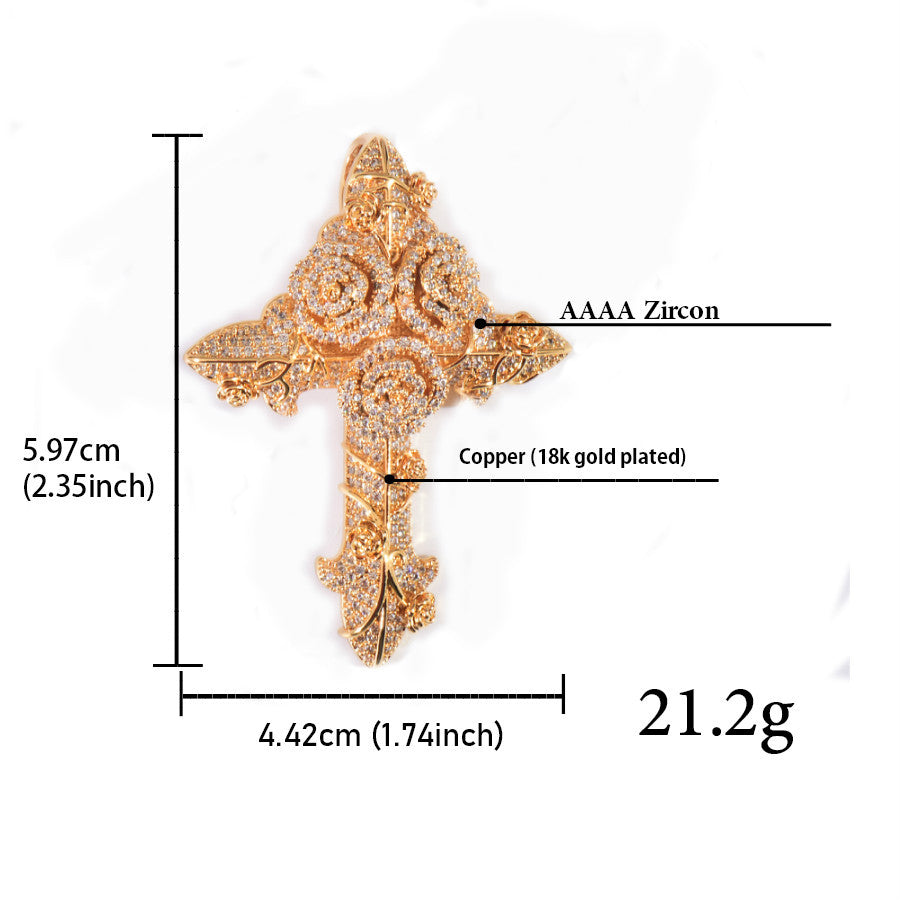 Hip-hop trendy brand ins wind rose cross zircon pendant twist chain necklace versatile couple accessories for men and women