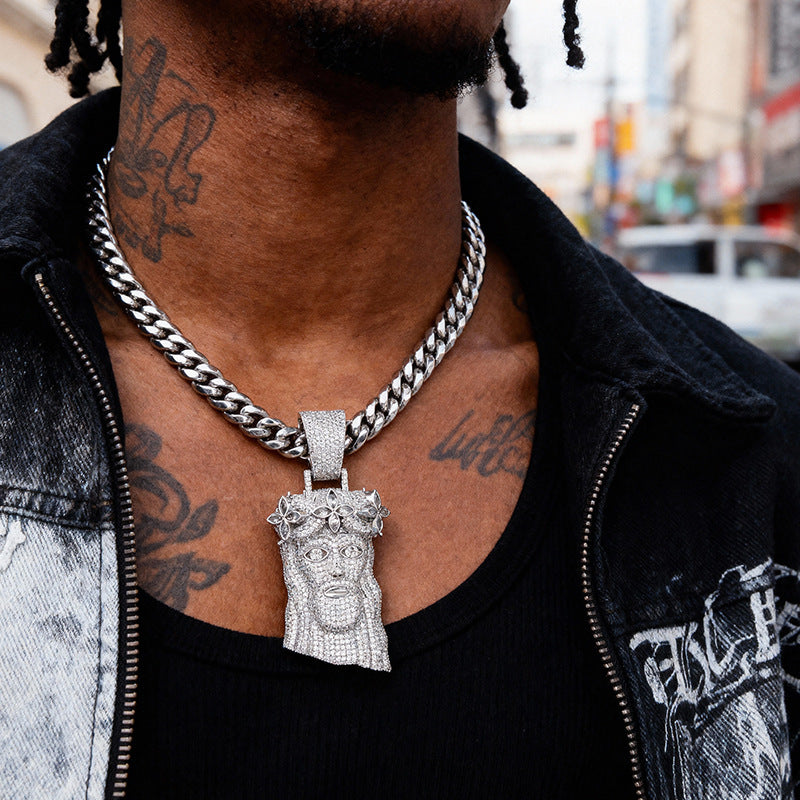 Europe, America, Amazon retro old man pendant full of copper zir*****ld man head pendant jewelry personalized fashion Cuban necklace